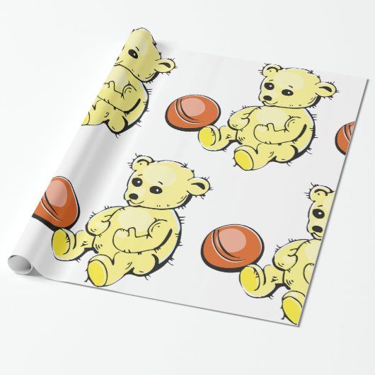 Yellow Teddy Bear Cadeaupapier (Uitgerold)