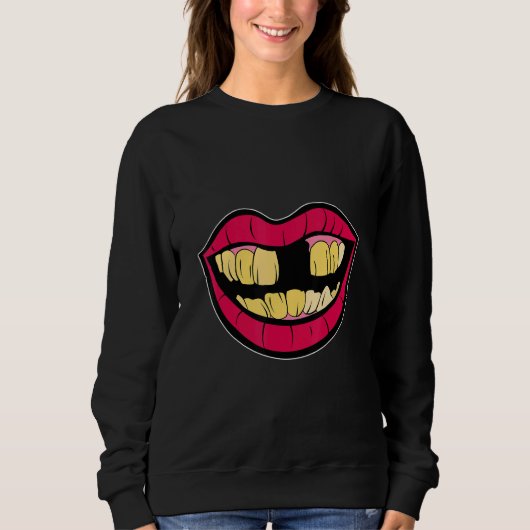 Yellow teeth with tooth gap kissing mouth for 90s  trui (Voorkant)