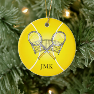 Yellow Tennis Ball DIY-naam Keramisch Ornament