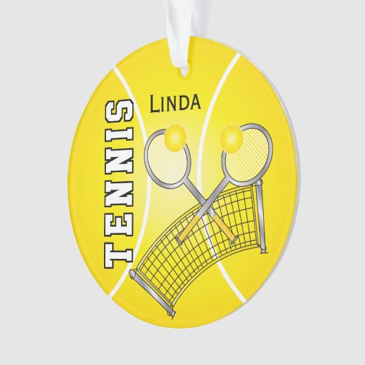 Yellow Tennis Ball en Net | DIY-naam Ornament (voorkant)