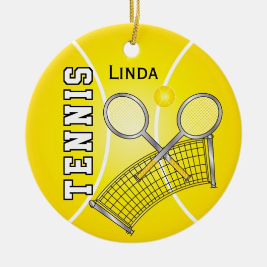 Yellow Tennis Ball en Net Keramisch Ornament (Voorkant)