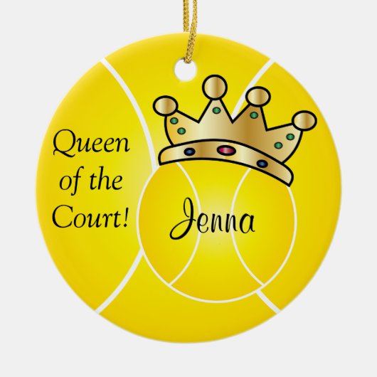 Yellow Tennis Ball| Koningin van de rechtbank pers Keramisch Ornament (Voorkant)