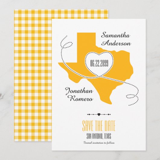 Yellow Texas Curling Ribbon Save The Date (Voorkant / Achterkant)