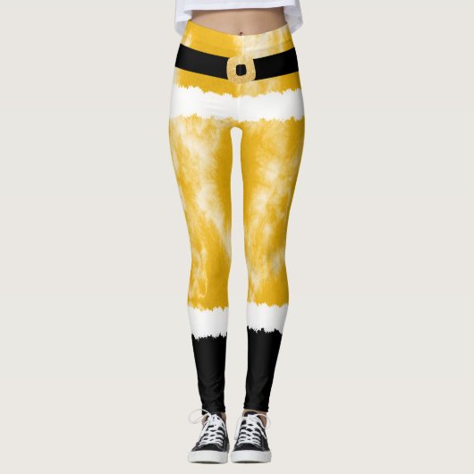 Yellow Tie Dye Santa Claus Kostuum Kerstmis Leggings (Voorkant)