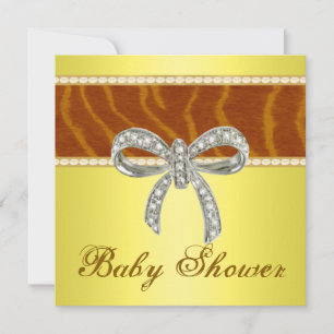 Yellow Tiger Diamond Bow Baby shower Kaart