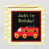 Yellow Tiger Red Fire Truck Boy 1e Verjaardagsfees Kaart (Voorkant / Achterkant)