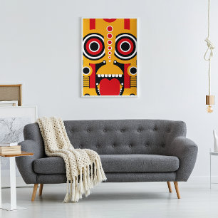 Yellow Tiki Tribal Canvas Afdruk