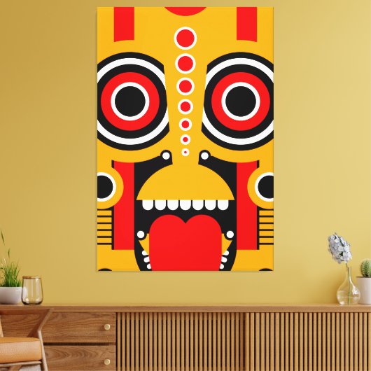 Yellow Tiki Tribal Canvas Afdruk (Insitu (Woonkamer))