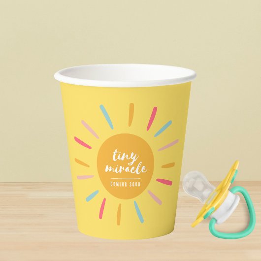 Yellow Tiny miracle komt eraan, Baby shower Papieren Bekers
