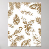 Yellow Toile Christmas Bird and Pine Poster (Voorkant)