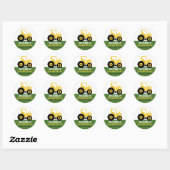 Yellow Tractor Cartoon Kinderen, Birthday Party St Ronde Sticker (Vel)
