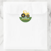 Yellow Tractor Cartoon Kinderen, Birthday Party St Ronde Sticker (Tas)
