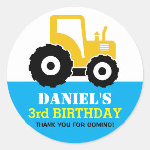 Yellow Tractor Cartoon kinderen Birthday Party Sti Ronde Sticker