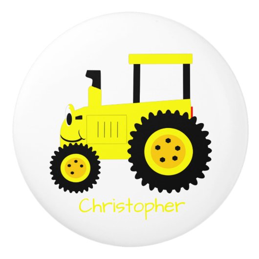 Yellow Tractor Design Personalised Keramische Knop (Voorkant)