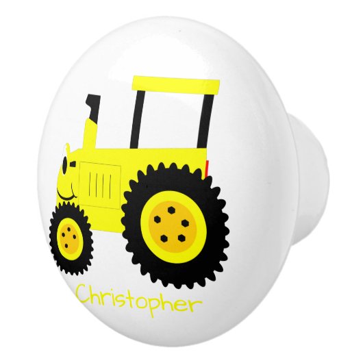 Yellow Tractor Design Personalised Keramische Knop (Rechts)