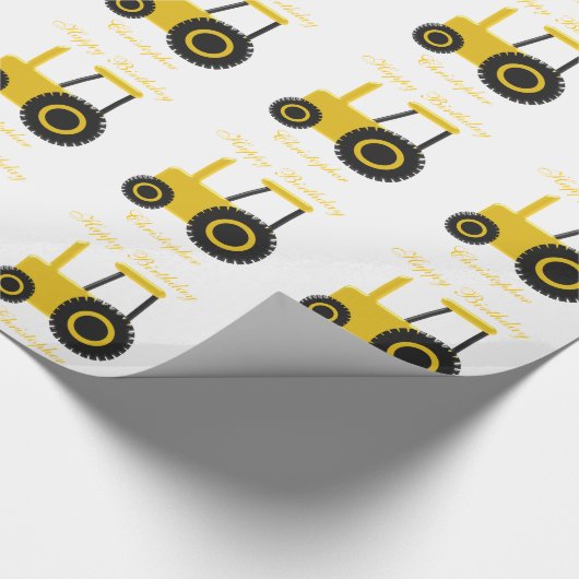 Yellow Tractor Verjaardag Cadeau Cadeaupapier (Hoek)