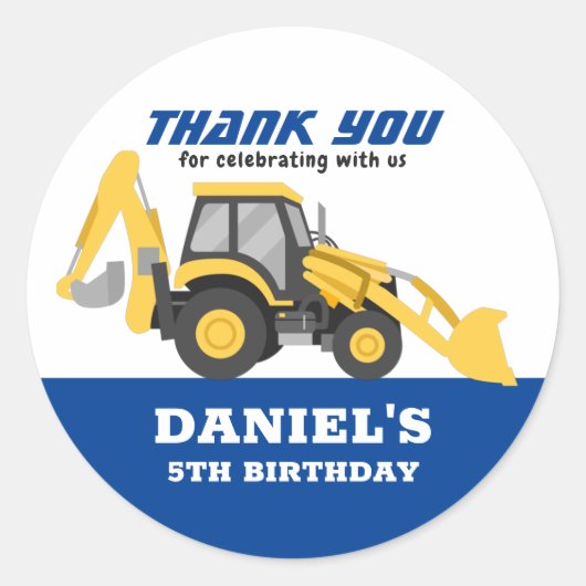Yellow Tractor voor kinderen - Birthday Party Ronde Sticker (Voorkant)