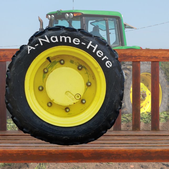 yellow tractor wheel tire  personalized name rond kussen (Creator heeft geüpload)