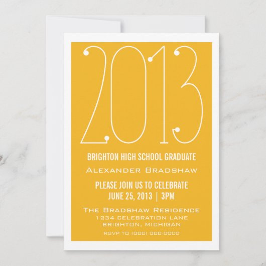 Yellow Trendy 2013 Afstuderen Invitation Kaart (Voorkant)