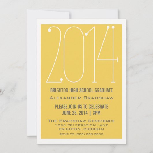 Yellow Trendy 2014 Afstuderen Invitation Kaart (Voorkant)