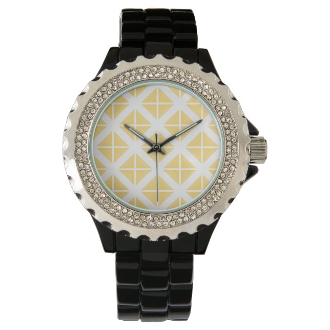Yellow Trendy driehoekspatroon Horloge (Voorkant)