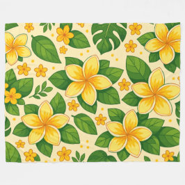 Yellow Tropical Flowers with Lush Green Leaves Fleece Deken