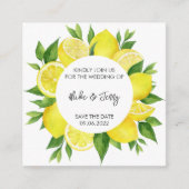 Yellow Tropical Lemon Citrus Monogram Weddenschap Informatiekaartje (Voorkant)