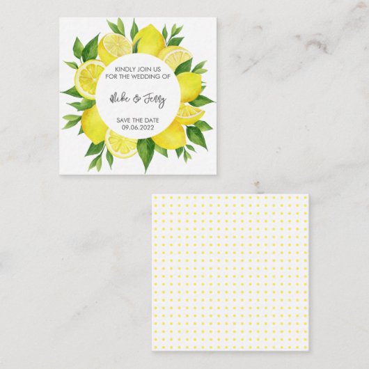 Yellow Tropical Lemon Citrus Monogram Weddenschap Informatiekaartje (Voorkant / Achterkant)