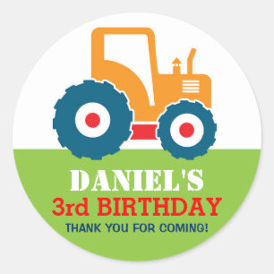 Yellow Truck Cartoon Kinderen Birthday Party Stick Ronde Sticker