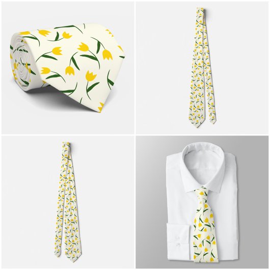 Yellow Tulip Pattern  Stropdas