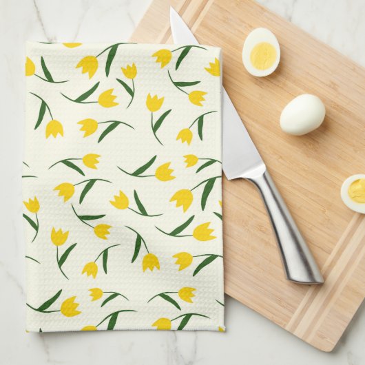 Yellow Tulip Pattern Theedoek (Quarter Fold)