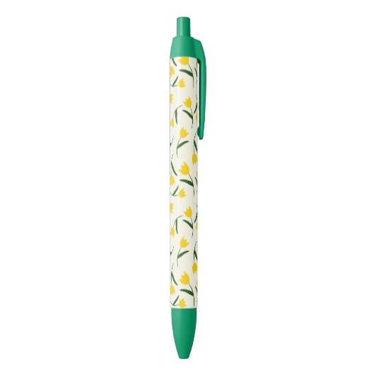 Yellow Tulip Pattern  Zwarte Inkt Pen (Achterkant (Verticaal))