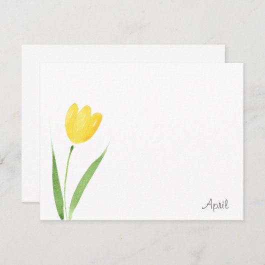 Yellow Tulip Stem Waterverf Note Kaart Notitiekaartje (Voorkant / Achterkant)