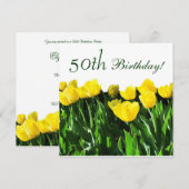 Yellow Tulips 50th Birthday Party Invitation Kaart (Voorkant / Achterkant)