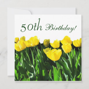 Yellow Tulips 50th Birthday Party Invitation Kaart