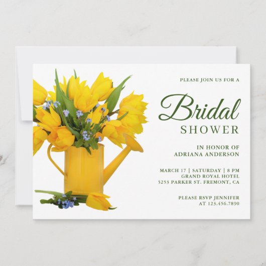 Yellow Tulips Garden Watering Can Vrijgezellenfees Kaart (Voorkant)