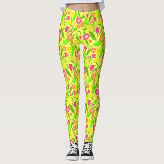 Yellow Tulips Pattern Leggings (Voorkant)