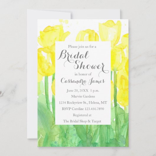 Yellow Tulips Waterverf Flowers Vrijgezellenfeest Kaart (Voorkant)