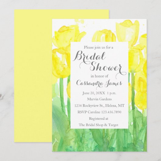 Yellow Tulips Waterverf Flowers Vrijgezellenfeest Kaart (Voorkant / Achterkant)