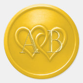 Yellow Two Hearts Intertwined Monogram Wedding Ronde Sticker (Voorkant)