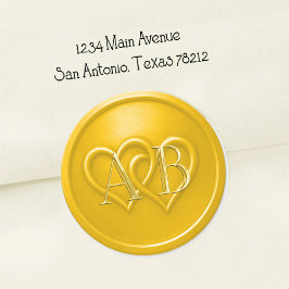 Yellow Two Hearts Intertwined Monogram Wedding Ronde Sticker