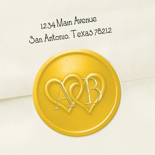 Yellow Two Hearts Intertwined Monogram Wedding Ronde Sticker
