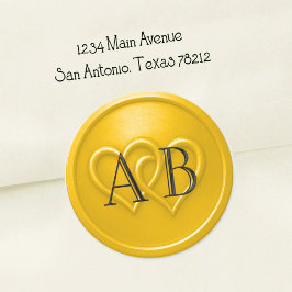 Yellow Two Hearts Intertwined Wedding Black Ronde Sticker