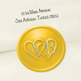 Yellow Two Hearts Silver Monogram Wedding Ronde Sticker