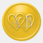 Yellow Two Hearts Silver Monogram Wedding Ronde Sticker (Voorkant)
