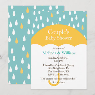 Yellow Umbrella Baby shower Invitation Kaart