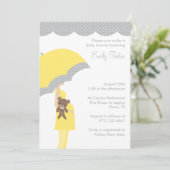Yellow Umbrella Baby Shower-uitnodigingen Kaart (Staand voorkant)