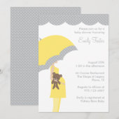 Yellow Umbrella Baby Shower-uitnodigingen Kaart (Voorkant / Achterkant)