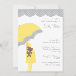 Yellow Umbrella Baby Shower-uitnodigingen Kaart