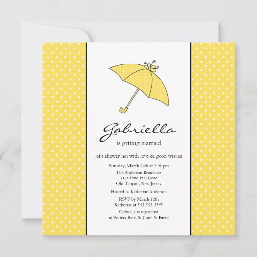 Yellow Umbrella Bridal Shower Invitation Kaart (Voorkant)